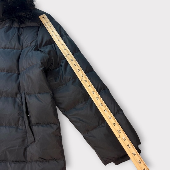 Lands End Women's Puffer Coat Goose Down Maxi Black Jacket Removable Fur Hood 1X - Picture 14 of 16